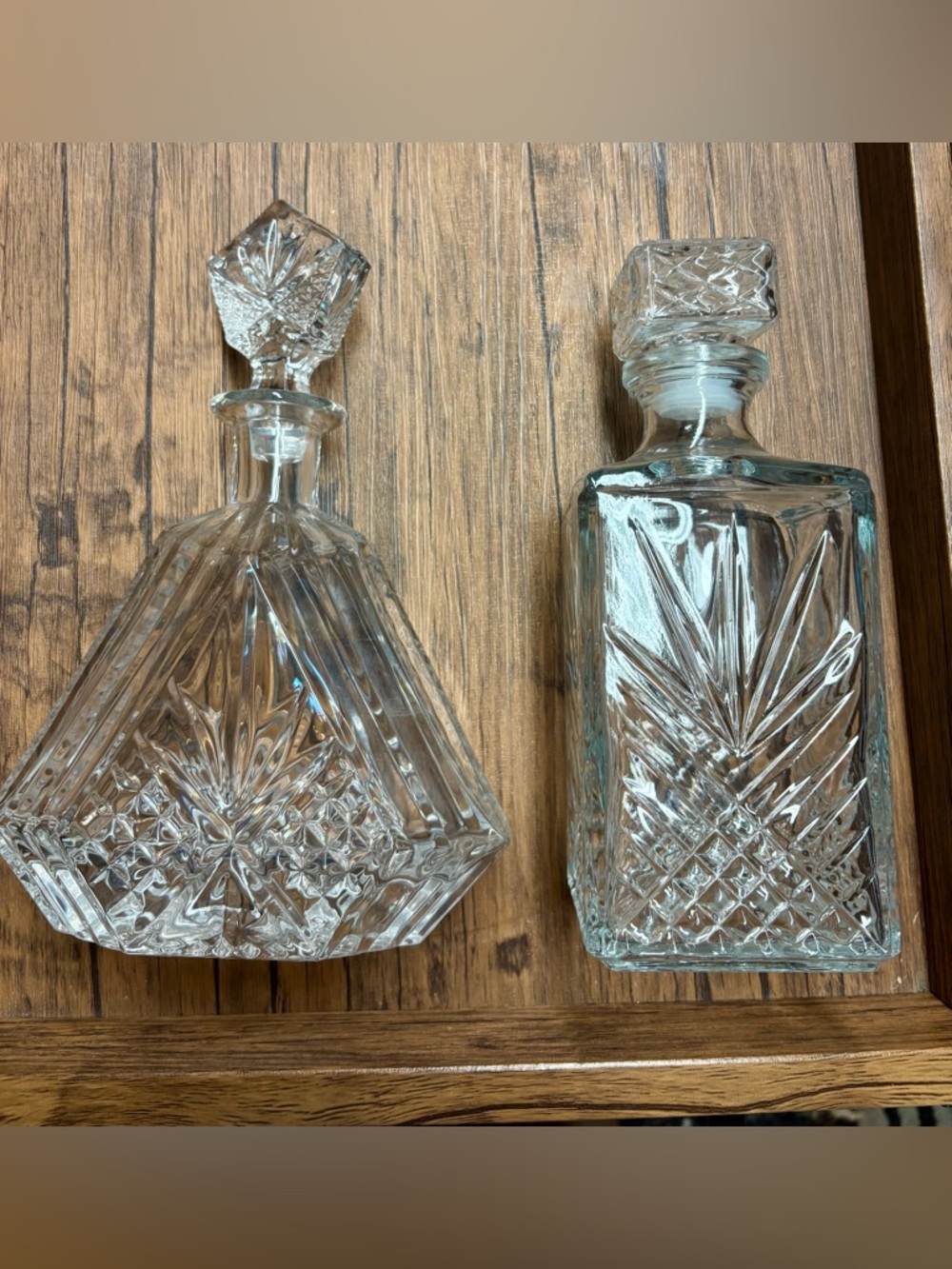 Cut Crystal Decanters - Set of 2 Clear Glass